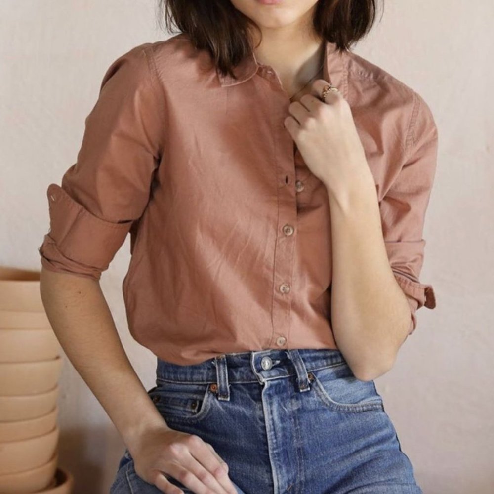 Mille 100% Organic Cotton Sofia Button Down Boyfriend Top in Adobe